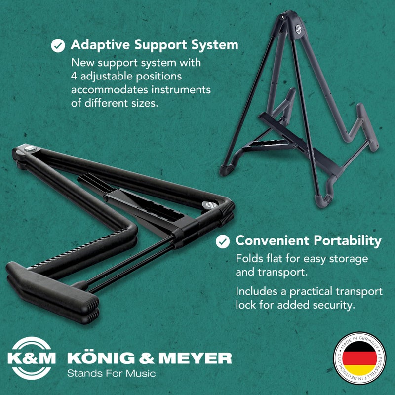 KM حامل جيتار كهربائي قابل للطي من K&M كونيغ وماير 17581.014.55 هيل 2 على شكل حرف A | قابل للتعديل وقابل للطي | قوي ودائم خيار احترافي | صنع في ألمانيا باللون الأسود - Image 3